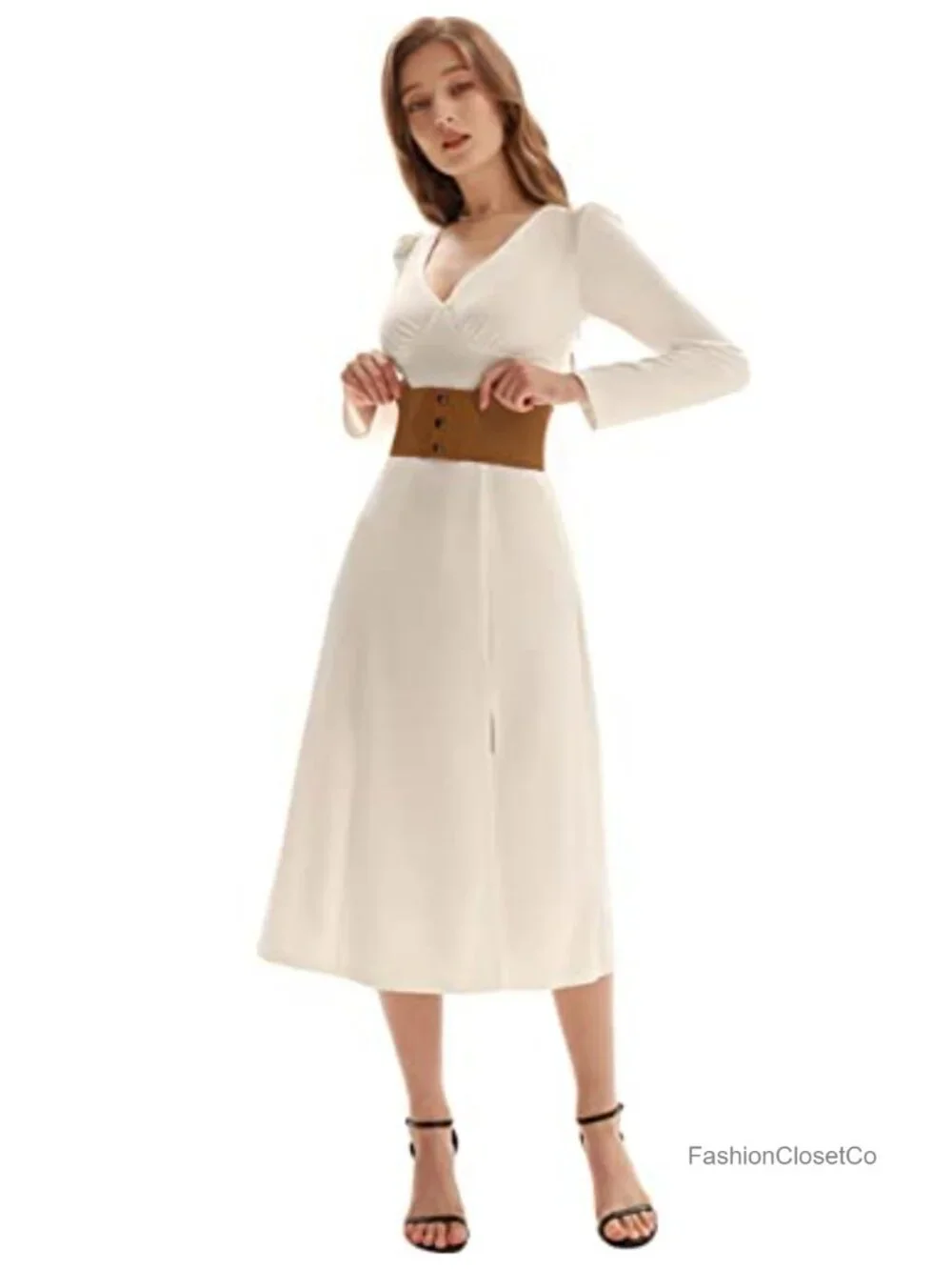 Wide Elastic Vintage Corset Waist Belt with Snap Button Closure Stretch